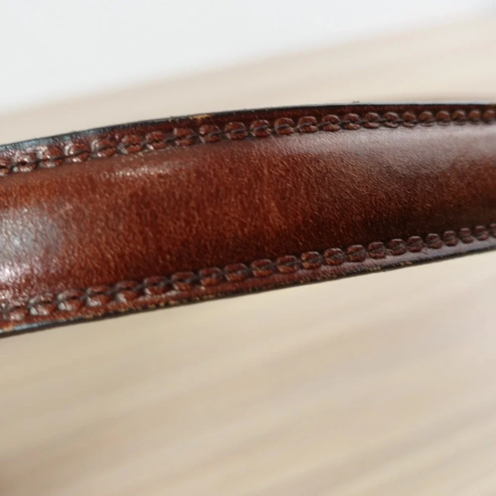 Classic Brown Leather Belt Mens 38 TRAFALGAR Gold Brass Buckle Veal Preppy Ivy